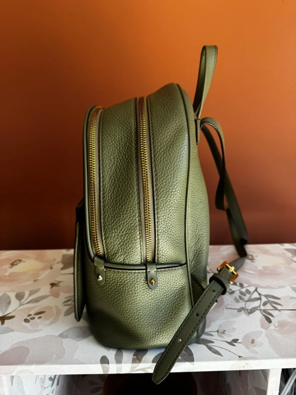 Michael Kors Olive Green Leather Backpack with Gold Hardwarw– Medium - Picture 5 of 12